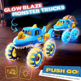 Four Kigwux monster truck toys with glowing multi-color LED wheels including shark and bull designs with hand drill - view 4