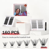 160 piece DIY lash cluster kit with mixed 8 to 18mm D curl lengths in a luxury storage case with tweezers - view 2