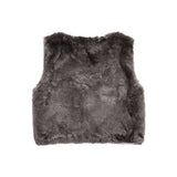 Dark gray faux fur sleeveless vest for baby girls 3-6 months, soft plush toddler outerwear by LJYH - view 2