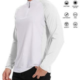 Actflare men's white long sleeve quarter zip pullover running shirt with mock neck and UPF 50+ sun protection - view 3