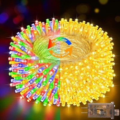 Heceltt 115-foot color changing LED string lights with 350 multicolor bulbs strung outdoors on patio or garden