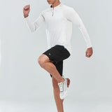 Actflare men's white long sleeve quarter zip pullover running shirt with mock neck and UPF 50+ sun protection - view 6