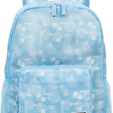 MOODONE blue 20L lightweight packable hiking backpack unfolded showing mesh straps, four zippered pockets and mesh side pockets