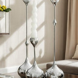 LHQOO Silver Taper Candle Holders 13.78" Tall – Set of 3 Modern Centerpiece — view 2 of 7