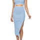 Duigluw Sky Blue Square Neck Cutout Ribbed Bodycon Midi Dress – XL