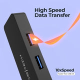 Nov8tech black aluminum 4-port USB 3.0 hub with 2ft cable, four USB-A ports visible on front panel - view 2