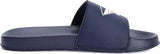 Skywheel navy blue kids shark graphic slip-on slide sandals with EVA sole, size US 12, shown from top and side angle - view 5