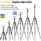 UBeesize 71-inch silver aluminum travel tripod with 360-degree ball head extended full height with phone mount adapter included - view 2