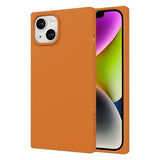 Cocomii golden brown slim matte leather iPhone 14 Plus case showing microfiber lining and reinforced corners