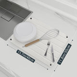 White diatomite stone dish drying mat 12x16 inches with drainage grooves and anti-slip PVC mesh base on kitchen counter - view 3