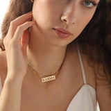18K gold-plated double-layer Figaro chain necklace with Karma nameplate pendant, Taylor Swift Eras Tour fan accessory - view 3