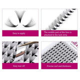 FADLASH premade volume lash fans tray showing pointy thin base 3D to 20D black PBT fiber extensions 120 fans - view 4