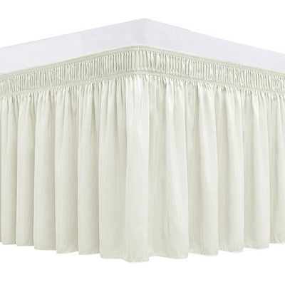 Ivory wrap-around bed skirt with ruffled 15-inch drop on a king-size bed, Biscaynebay elastic easy-fit dust ruffle