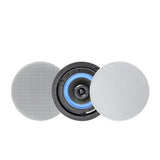 Pair of white Herdio 4-inch flush mount ceiling speakers with magnetic grills for in-wall or ceiling installation