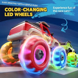 Four Kigwux monster truck toys with glowing multi-color LED wheels including shark and bull designs with hand drill - view 2