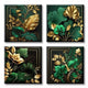 DJSYLIFE 4-Panel Emerald Green Gold Leaf Botanical Canvas Art Set 12x12