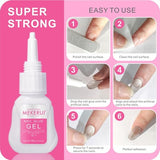 Mekerui G-1 nail glue gel and R-1 remover kit with grinding strips and applicator sticks for press-on nails - view 4