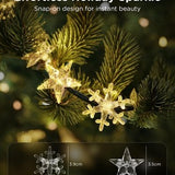 30 clear plastic star and snowflake clips for Govee Christmas string lights, 15 of each shape, spread on white surface - view 5