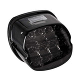 Smoked lens LED rear tail light for Harley Davidson motorcycle with black ABS housing showing brake and running light