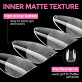 216 clear medium almond full cover press-on nail tips displayed in 12 sizes on white background by UNA GELLA - view 7