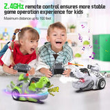 Gray remote control dinosaur car toy with open mouth, spray feature and launching cannon for kids - view 6