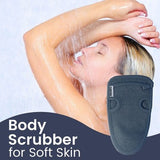Two silver grey nylon exfoliating gloves laid flat, textured body scrubber pair for dead skin removal - view 6
