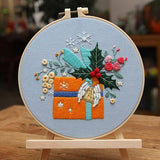 Gogobear Christmas embroidery kit with 7.9-inch bamboo hoop, pre-printed holiday fabric, colorful threads, and needles - view 2