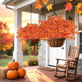 Grunyia 7-stem artificial fall flowers with orange, burgundy, and golden yellow blooms for outdoor porch planters - view 6