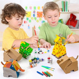 Kodatek 135-piece kids craft kit with figurines, paints, brushes and building components laid out on white surface - view 5