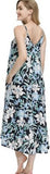 Women wearing a blue floral boho maxi dress with V-neck, adjustable spaghetti straps and side pockets - view 6