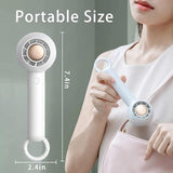 White Sowmow portable rechargeable handheld fan standing upright showing 6-blade design and compact 7.4-inch form factor - view 5