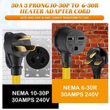 Yellow and black NEMA 10-30P male to 6-30R female dryer adapter with 10AWG copper wiring, 12-inch length - view 6