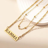 18K gold-plated double-layer Figaro chain necklace with Karma nameplate pendant, Taylor Swift Eras Tour fan accessory - view 2
