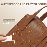 Small brown faux leather makeup bag with top handle and zipper closure, compact travel cosmetic toiletry pouch - view 6
