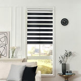 Joydeco black cordless zebra roller blind 33x75 inches with dual-layer sheer and solid stripe fabric on window - view 6