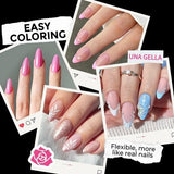 216 clear medium almond full cover press-on nail tips displayed in 12 sizes on white background by UNA GELLA - view 3