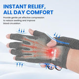 Light gray fingerless compression gloves with anti-slip dot gel palms for arthritis pain relief, size medium - view 2