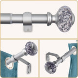 QITERI silver adjustable curtain rod 48 to 86 inch with translucent round finials and mounting brackets on white background - view 3