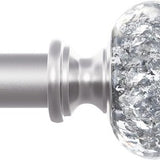 QITERI silver adjustable curtain rod 48 to 86 inch with translucent round finials and mounting brackets on white background