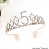 CIEHER rose gold glitter rhinestone birthday crown and 61-inch glitter sash set for girls 5th birthday party - view 3