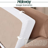 White stretch sofa seat cushion cover with elastic band, small size, shown fitted on a couch cushion by Hokway - view 5