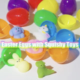36 colorful Easter mochi squishy toys shaped like bunnies chicks and eggs displayed with 36 plastic surprise eggs multicolor - view 5