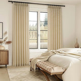 Two natural beige pinch pleat semi-sheer linen blend curtain panels 40x92 inches hanging on a window rod - view 5
