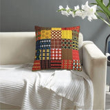 Two brown linen patchwork mandala quilted throw pillow covers 18x18 inches in bohemian style on a couch - view 5