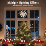 Lewondr 12-inch gold glitter snowflake Christmas tree topper with 30 warm LED lights and remote control - view 2