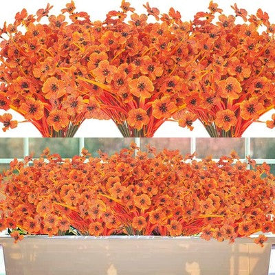 Grunyia 7-stem artificial fall flowers with orange, burgundy, and golden yellow blooms for outdoor porch planters