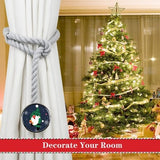 Two gray cotton rope curtain tiebacks with handmade Santa Claus patterns tied around sheer curtain panels - view 6