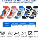 Ten pairs of colorful monster and anime cat character low-cut ankle socks laid flat, assorted multicolor designs - view 4