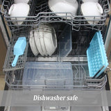Blue BPA-free mini ice cube trays with clear lid, storage bin and scoop making 165 small rectangular ice cubes - view 2
