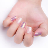 MNSL short coffin mermaid press on nails set with multicolor glitter pearl finish displayed on hand - view 3
